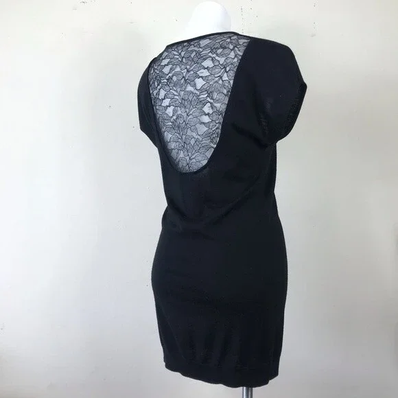 Theory Kobe Nouvella Black Lace Back Knit Wool Sweater Mini Dress Tunic S Goth - Picture 15 of 16